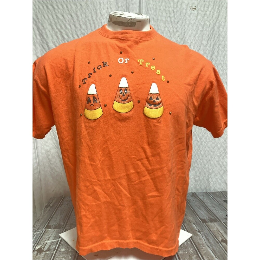 VTG Cotton Heritage Woman’s L Halloween Trick or Treat T Shirt Orange USA